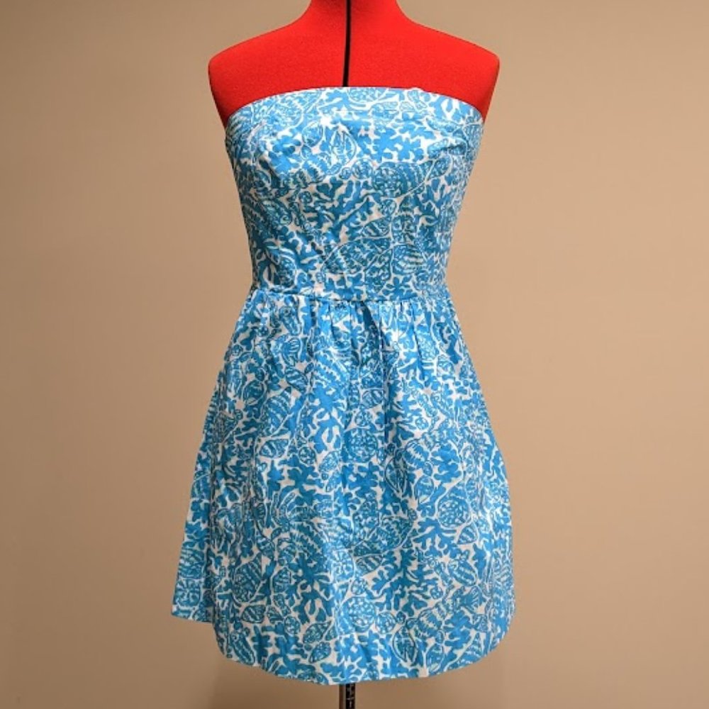 Lilly Pulitzer Strapless Chandie Dress in Blue Seashell Women's Size Medium